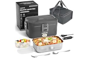 YISSVIC Scaldavivande Elettrico Portatile 1.8L 80W con Borsa Termica 4 in 1 (12V/24V/220V-240V), Acciaio Inox Riscaldamento Rapido, Forchetta e Cucchiaio Inclusi, Ideale per Auto, Ufficio, Viaggi