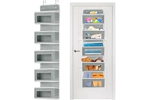 MATIVE Over Door Storage Organiser, 5 Pockets Fabric Foldable Door Hanging Storage with Transparent Window, Back of Door Storage for Toys, Magazines, Kitchen Utensils (Grey)