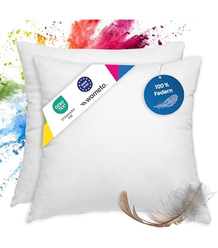 LILENO HOME Lot de 4 coussins en plumes, 60 x 60 cm, parfaits pour les personnes allergiques et les enfants, à ressorts, de 850 g chacun LILENO HOME Lot de 4 coussins en plumes, 60 x 60 cm, parfaits pour les personnes allergiques et les enfants, à ressorts, de 850 g chacun