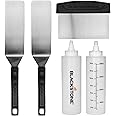 Blackstone 5 Piece Professional Grade Grill Griddle BBQ Tool Kit with FREE Recipe Book - 2 Spatulas, 1 Chopper Scrapper and 2 Bottles - Great for Flat Top Cooking, Camping and Tailgating