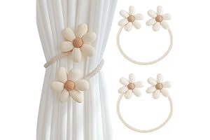 DECORDWELL Fermatende per Tenda, 2 Pezzi Fermatenda per Tende da Finestra, Fermatende a Forma di Fiore, Regolabile, per Casa, Esterni, Camera da Letto, Ufficio, Tende Decorative(Beige)