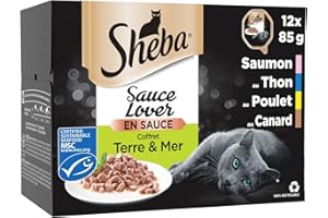 SHEBA® Sauce Collection Sélection Mixte sauce lover barquettes pour chat adulte 4 variétés 6x12x85g (6 boites de 12x85g)