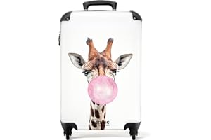 NoBoringSuitcases.com® Kinderkoffer Mädchen Reisekoffer mit Rollen Handgepäck Koffer Giraffe - Kaugummi - Pink - Koffer Kinder mädchen Trolley Koffer klein, 55x40x20