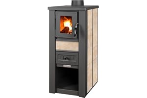 ProTermo Kaminofen Lava Ceramic Beige - 6,5 kW Heizleistung - 35x44x78 cm Holzofen mit Schamottsteinen mit Sichtfenster Holz Kamin - Bauart 2
