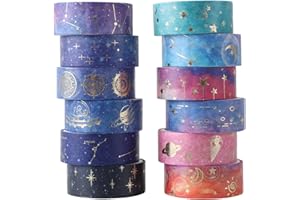 Uskerb 12 Rolls Washi Tape Set - Galaxy Purple Decorative Masking Tape for Scrapbooking, Planners, Crafts, Journals, Bullet Journals, Premium Washi Paper, Easy to Use