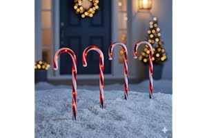 Taylor & Brown 4 Pack Candy Cane Christmas Lights Pathway Lighting Lawn Patio Garden Stake Lights Marker Festive Indoor Outdoor Decorations Battery Powered. (Red)