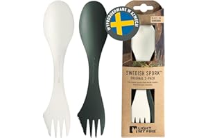 Light My Fire Spork Original Łyżkowidelec – Sztućce Turystyczne 3w1 Łyżka, Widelec, Nóż – Zestaw Sztućców Turystycznych Wielokrotnego Użytku (2pack SageGreen/Cream)