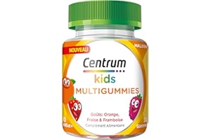 Centrum Kids multivitamines, vitamines enfant, Goût Orange, Fraise et Framboise, à Partir de 10 Ans, 30 Gommes