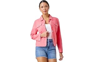 Roman Originals Stretch Jacket for Women UK - Ladies Denim Jean Summer Coat Bengaline Casual Smart Utility Trucker Biker Fitted Classic Work Spring Soft Vintage