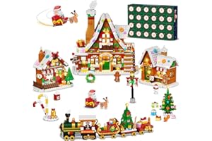 INSOON Advent Calendar 2025 Gingerbread House Mini Building Set with Light, 24 Days Countdown Christmas Village Building Blocks with Xmas Tree Train, Vacation Gift for Adults Kids Girls Boys Ages 12+