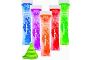 ANSMIO 150 Disposable Ice Popsicle Mold Bags Freezer Tubes with Zip Seals, DIY Ice Pop Bags for Yogurt, Juice & Fruit Smoothies, Snacks, BPA Free Ice Candy Pops - Comes with A Funnel (20.3 x 5.1 cm)