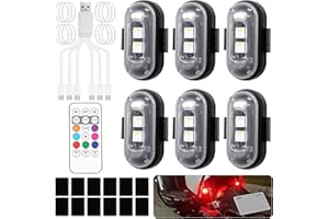 BORDEAG Lumière Stroboscopique LED,6 Pièces 8 Couleurs Lumières Stroboscopiques LED avec Télécommande,Lumières Stroboscopiques pour Drone,Lampe Mini Drone pour Voitures RC,Voitures Drones,Motos