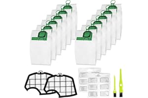 Brynlex 12 Piezas Bolsas Aspiradora Compatible con Vorwerk Kobold VK140 VK150 FP140 FP150, Bolsa Aspiradora, Bolsas de Filtro, con 2 Filtros de Motor, 2 Cepillos Limpios, 2 Pastillas de Fragancia