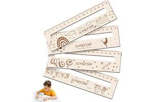 Ntwdby Lesezeichen Holz Lineal 16 cm, 4 Stück Lesehilfe Kinder 1 Klasse zur Einschulung, 2-in-1 Lesehilfe und Lineal für Schulkind Personalisiert, Geschenke für Mädchen und Jungen zum Schulanfang