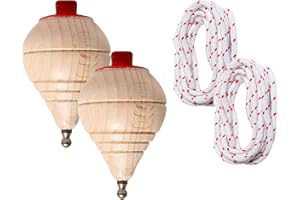 BRICOMIRAS Peonzas niños de Madera clásica con Cuerda - Juego Manual para niños con Punta giratoria - Pack a Elegir 1/2/4/6/8/12/16/24 - Peonza clásica Madera - Trompo Spinners Perinola (2 Peonzas)