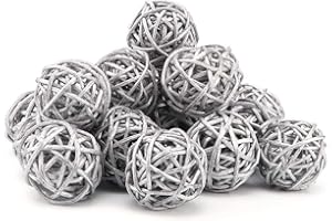 ZERODIS 20pcs Decorative Rattan Balls, Wicker Balls Orbs Vase Fillers for Craft, Party, Valentine's Day, Wedding Table Decoration, Baby Shower, 3cm/1.18in (Green,Silver)(Silver)