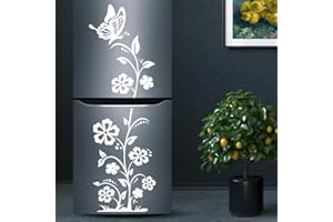 WALL4STICKERS Adesivo da parete con farfalle e fiori per frigorifero, decorazioni floreali, decorazioni artistiche per cucina, camera da letto, decorazione ornamentale, poster, soggiorno, decalcomania decorativa