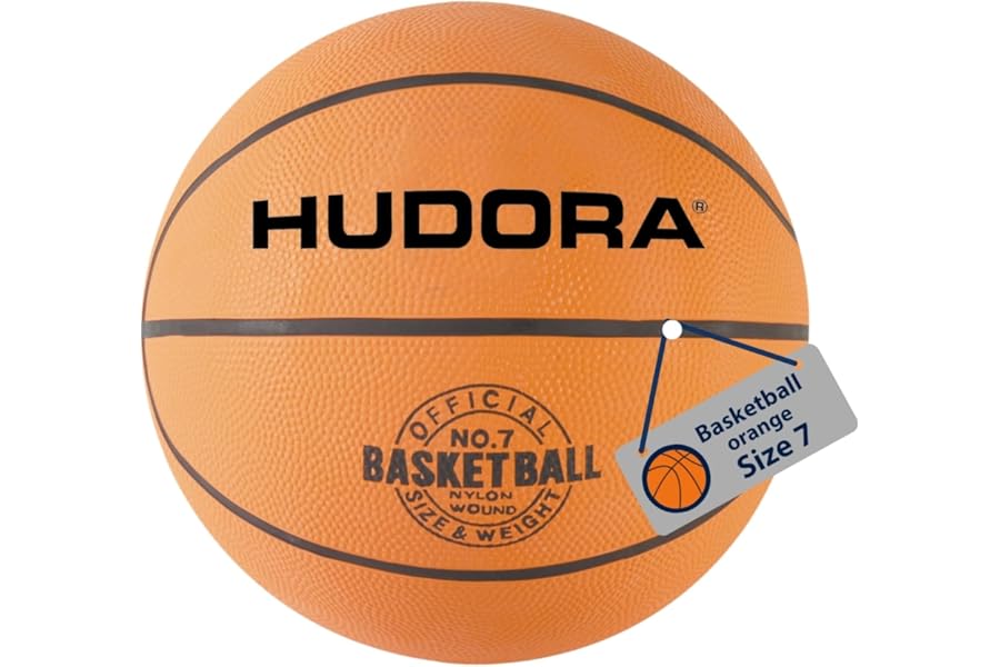 HUDORA Basketball size 7 orange, uninflated - Indoor & outdoor rubber basketball for children, teenagers & adults - Grippy basketball made of natural rubber for beginners & advanced players