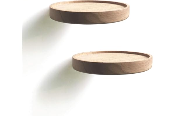 anaan Coracle Vägghylla Rund i Massivt Trä Flytande Hylla Set om 2 Ø15cm | Flytande hylla i massivt bokträ: Perfekt som minimalistiskt sängbord, väggdekoration eller växtställ. Stabil & stilren.