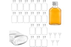 AZKEEGREY Lot de 24 Mini Bouteille Verre 50ml avec Bouchon Argent, Petite Bouteilles en Verre Miniatures Vides pour Liquides avec Entonnoir, Mignonnettes Alcool Excellentes pour Mariages et Fêtes