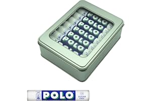Polo Mints Sweets Sugar Free 16 x 34g Large Tubes Bundle with TinTastic Silver Window Lid Refillable Tin