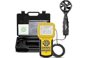 CFM Anemometer Handheld Air Flow Meter, Kethvoz Digital HVAC Wind Speed Gauge Measuring Airflow Windspeed Velocity Temperature w/MAX/MIN/AVG, Data Record, Industrial Anometer KE-846A