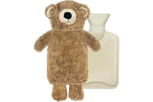BSEICAL Wärmflasche mit Bezug 1L, Tier Wärmflasche Kinder, Gummi Wärmflaschen mit kuschelig weichem Bezug, Süße Wärmflaschen Bär für Bauch Hand Fuß Körper Warmhalten, Hot Water Bottle Zur Reinigung Abnehmbar
