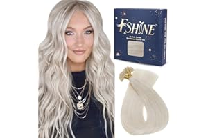 Fshine Natale Extension Cheratina Capelli Veri 50g Capelli Lunghi Extension 50CM Biondo Platino Real Hair Extensions Colore 1000 Keratina Extension 1g/ciocca Pre Bondend Remy Hair Extensions