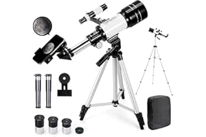 VRYKKTOOL Telescopio Astronómico para Niños y Adultos, Apertura de 70mm, Distancia Focal de 400mm, Zoom 15X-150X, Incluye Trípode, Adaptador para Teléfono Móvil y Bolso de Transporte