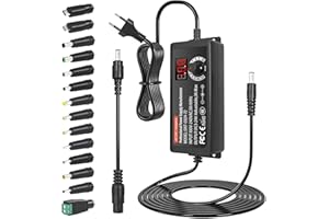 RWSRW Fuente de alimentación universal 3 V-24 V, 3 A, 72 W, fuente de alimentación ajustable, 100-240 V CA a CC, convertidor con pantalla digital y 14 consejos para electrónica doméstica, motor CC, 3 A máx