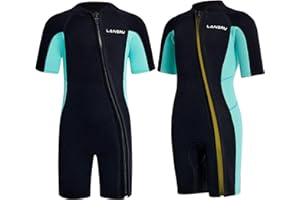 Lansru Muta in neoprene per bambini – 2,5 mm SCR, tuta corta sicura con protezione UV, cerniera anteriore obliqua, mantiene gli adolescenti caldi in acqua fredda