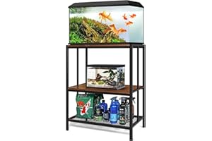 GADFISH 20 Gallon Fish Tank Stand, Metal Aquarium Stand with Bottom Grid Layer for Accessories Storage, 3-tier Reptile Breeder Turtle Tank Stand Terrarium Rack for Home Office, 27" L × 15.7" W