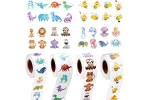 BEELUKY 2000 Pezzi Adesivi per Ricompensa Animali Adesivi per Bambini Rotonde Adesivi Motivazionali Animali Animale Rotolo Adesivi per Insegnanti Artigianato Fai-da-te Feste di Compleanno per Bambini