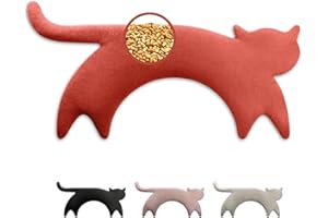 LESCHI Cuscino cervicale termico per microonde - In cotone bio con grano biologico - Cuscino riscaldante ideale per sciogliere tensioni a collo, spalle e schiena - Gatto, rosso