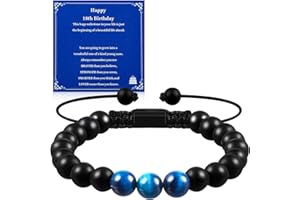 Otuuz 18th Birthday Gifts for Boys Tiger Eye Black Matte Stone Bracelet with Birthday Card Bracelet Gifts Men Birthday Presents for Him Son Brother Grandson Friend Boyfriend