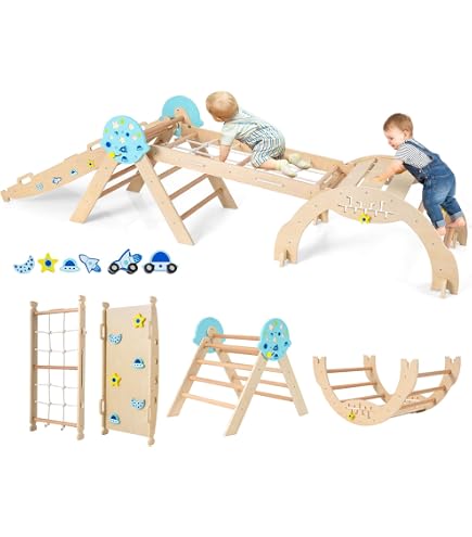 WoodandHearts Giochi Montessori 1 Anno, Prodotto in Europa, Palestrina Neonato Montessori, Scivolo per Bambini, Arrampicata per Bambini (L