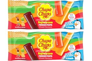Ice Lollies Bundle With 2 x Chupa Chups Squeezee Freeze Ice Pops 12x 50ml - 4 Freeze Pops Flavours - Cola, Apple, Strawberry And Orange -No Added Sugar, Real Fruit Juice | Sold by ESSENTIAL PRODUCTS