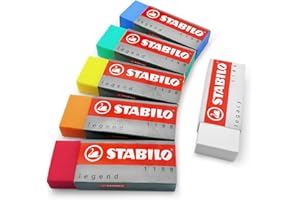 STABILO Legend & Legacy Plastic Rubber Eraser Mixed Set of 6 Erasers -One of Each Colour