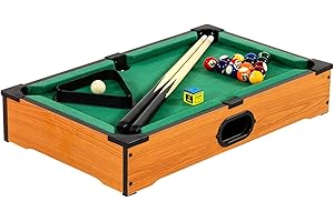 GAMES PLANET Mini Pool Billardtisch Nano inkl. Zubehör (2 Queues, Kugeln, Dreieck, Kreide), 3 Dekore, Maße: 51 x 31 x 10 cm