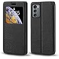 LG Wing 5G Case, Wood Grain Leather Case with Card Holder and Window, Magnetic Flip Cover for LG Wing 5G