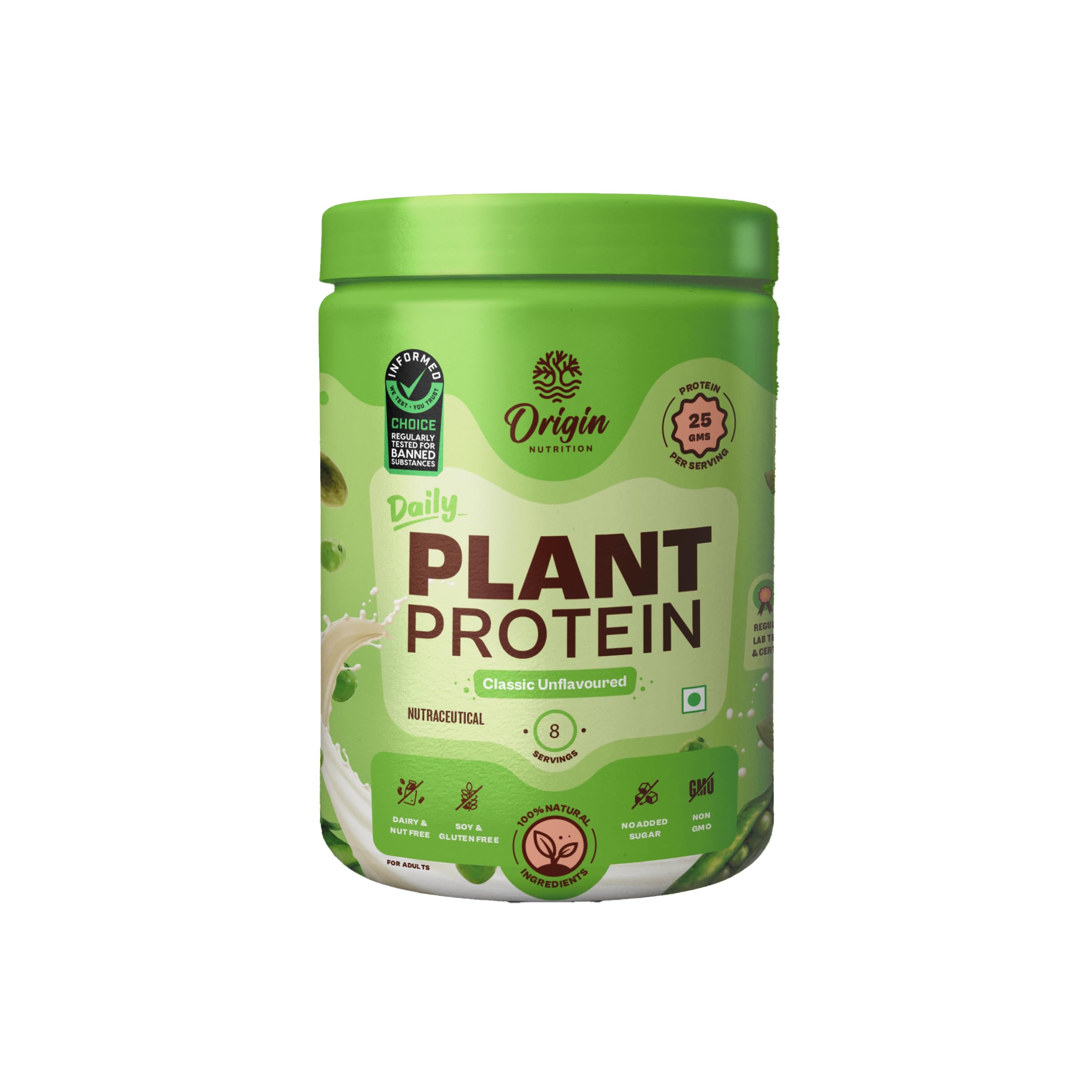 Origin Nutrition 100% Natural Plant Protein Powder, Unflavoured with 25g Plant Based Protein, Gluten Free, Dairy Free, No Add