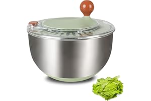 Lunememo Salatschleuder Edelstahl 18/8 mit Deckel, Rutschfester Boden & Stopptaste, Salat Schleuder Groß, BPA-frei, 5 Liter