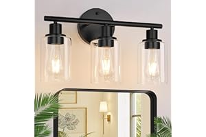 Wooge 3-Light Bathroom Light Fixtures, Black Bathroom Wall Lights, Modern Bathroom Vanity Light with Clear Glass Shade, Bathroom Wall Lamp for Mirror Kitchen Bedroom Living Room Hallway Cabinet Porch