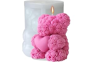 Midnadiy Moule de Bougie, Moule Silicone Ourson Bougie, Faciles à Démouler, Motifs raffinés, pour la Bougies parfumées, cadeaux de Noël, cadeaux de Saint-Valentin, Artisanat en Résine (S)