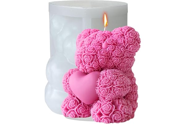 Midnadiy Moule de Bougie, Moule Silicone Ourson Bougie, Faciles à Démouler, Motifs raffinés, pour la Bougies parfumées, cadeaux de Noël, cadeaux de Saint-Valentin, Artisanat en Résine (S)