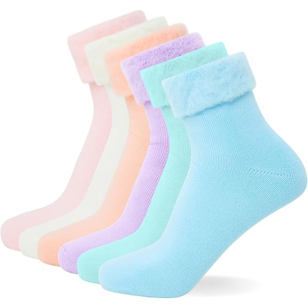 Star Tok Women's 5 Pairs Coral Fleece Slipper Socks - Thermal Bear Pattern Mid-Calf Socks