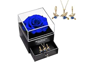 MINCHEDA Regalo Romantico para Mujer, Rosa Eterna con Juego de Joyas, Flor Preservada Caja - Navidad/Dia de la Madre/San Valentín/Cumpleaños/Bodas para Ella, Mamá, Esposa, Novia