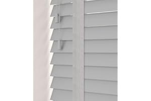 CAECUS Faux Wood Venetian Blinds [Light Grey, 90cm Width x 120cm Drop, Tape]