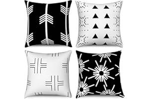 Hnmdmyi Funda de Cojín Blanco y Negro 40x40 Juego de 4, Boho Fundas de Cojín Moderno Patrón Geométrico Funda de Cojín de Lino Decorativa para Sofá Cama Jardín Exterior Decoración del Hogar