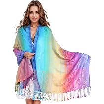 Écharpe Pashmina Pour Femme En Coton Jacquard Doux – Couleurs Vives, Franges, Polyvalente (écharpe, Bandeau, Ceinture)